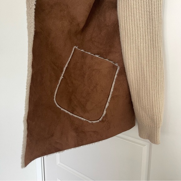 Anthropologie Moth Sherpa Suede Moto Cardigan Sweater Size Medium - Picture 4 of 6